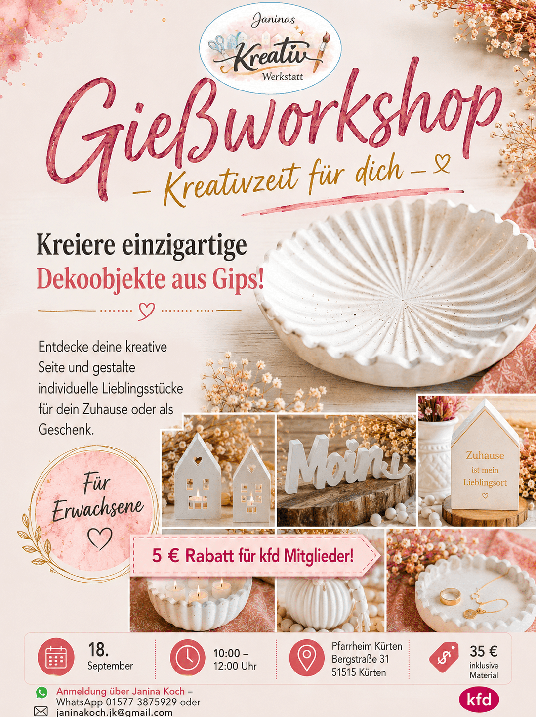 Gipsgießworkshop für Erwachsene - kreative Auszeit für dich!