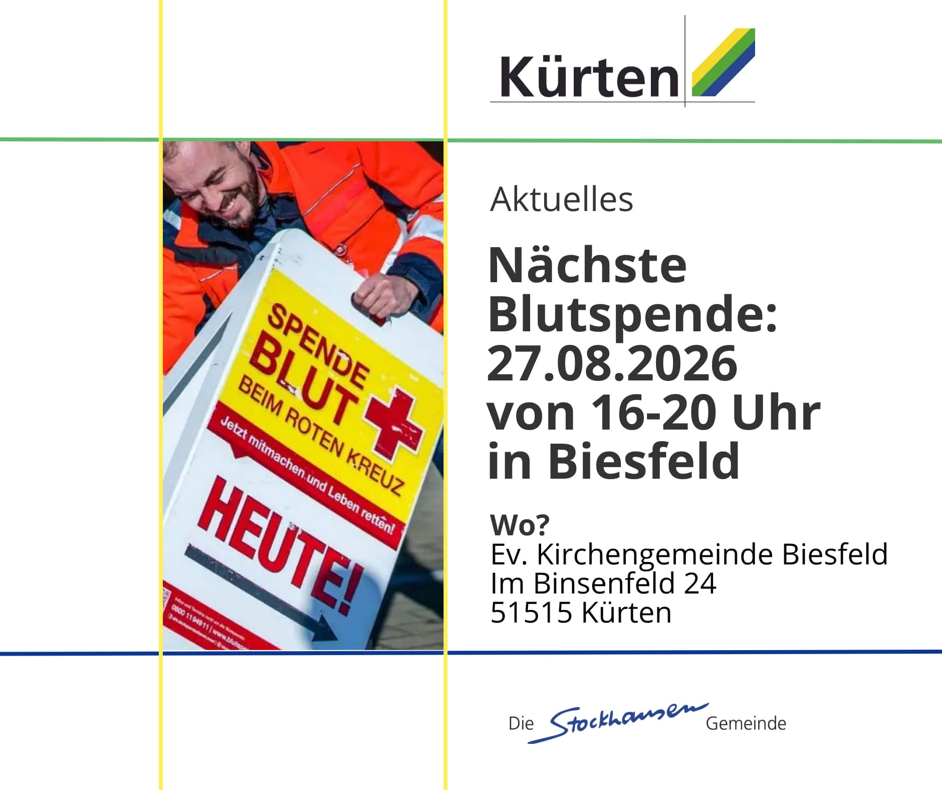 Termin: Blutspende in Biesfeld am 27.08.2026